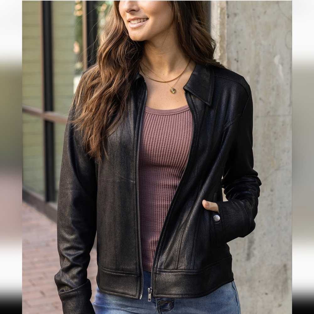Grace & Lace Leather Like Fleece Moto Jacket